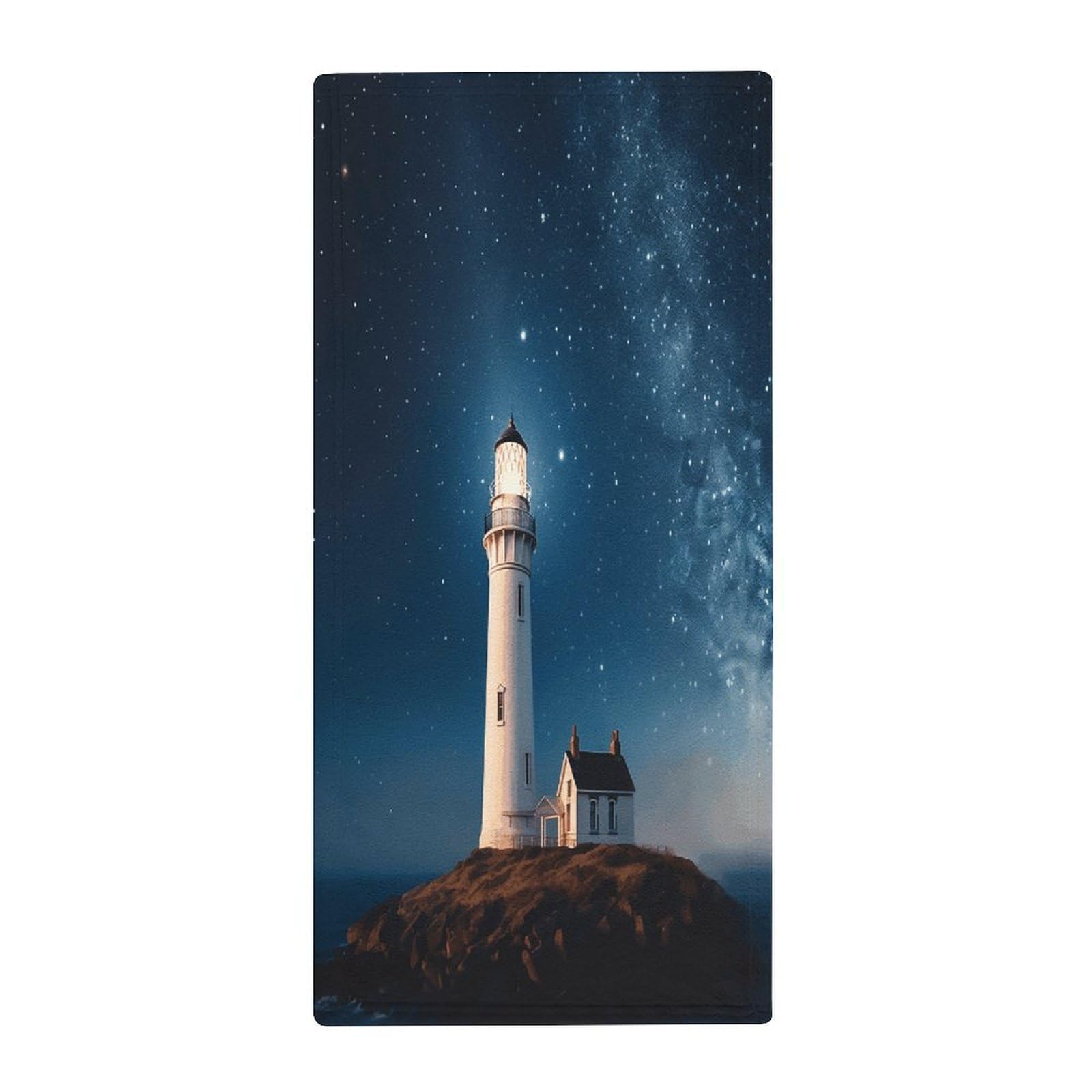 FekiLoot Lighthouse Under Starry Night Sky Bath Towel Super Soft Highly Absorbent Bath Towel Fashion Quick Drying Bathroom Towel Soft Large Fingertip Towels for Bathroom Gym Travel Camp Pool