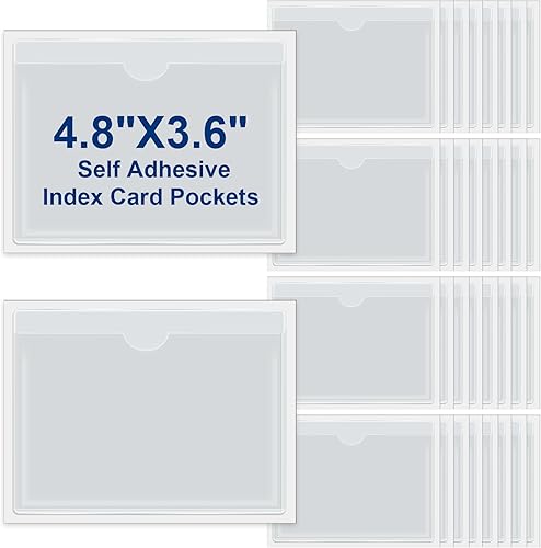 Paquete de 30 bolsillos autoadhesivos para tarjetas de índice, con apertura superior, tarjetero ideal para organizar y proteger tus tarjetas de