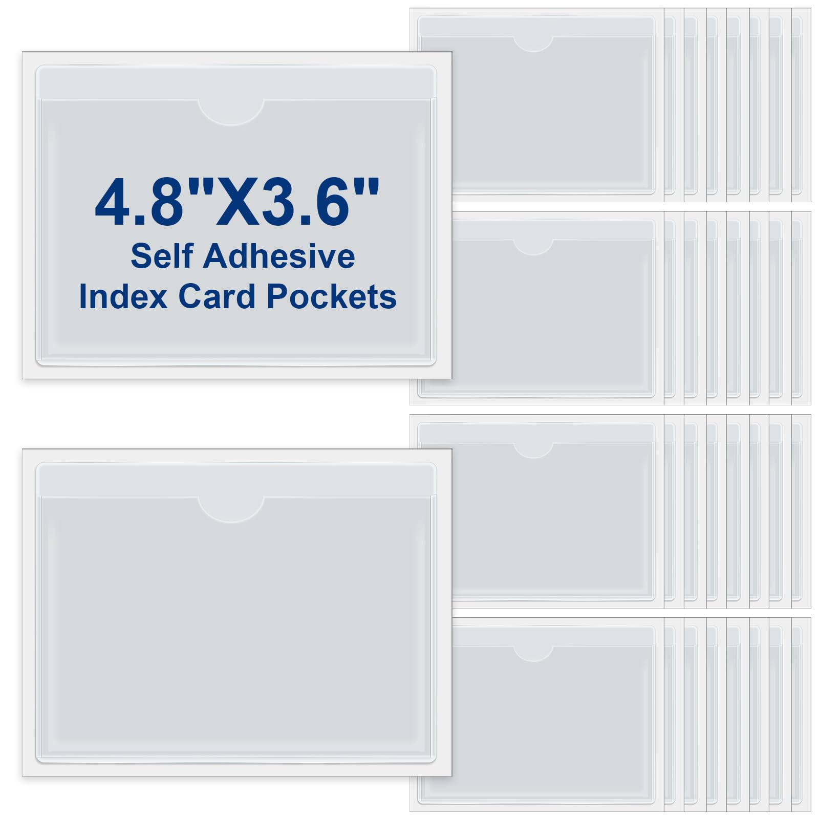 30 Pack Self-Adhesive Index Card Pockets with Top Open for Loading - Ideal Card Holder for Organizing and Protecting Your Index Cards - Crystal Clear Plastic (3.6 x 4.8 Inches)