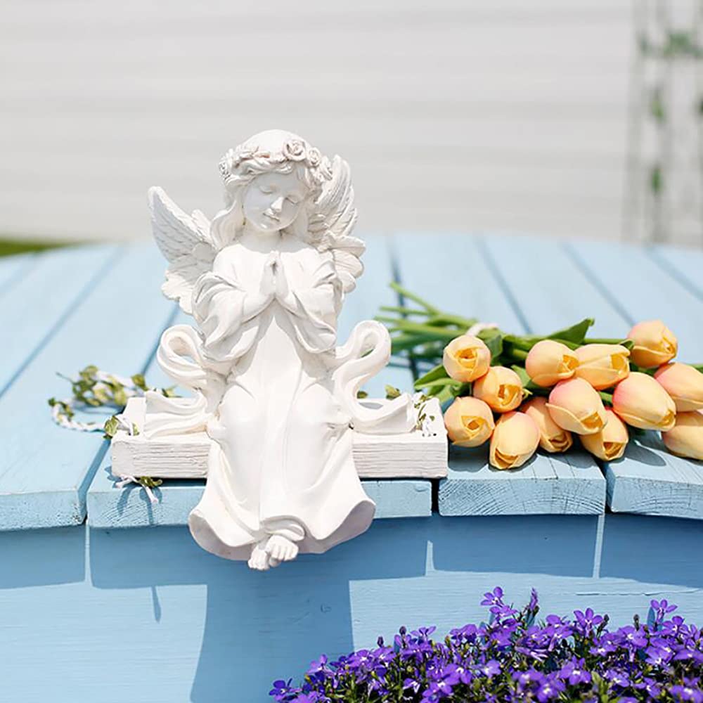 Garten Ornament Sitzen Fee Figur Schaukel Engel Statue Betende Skulptur Memorial Angel Garden Feature,White