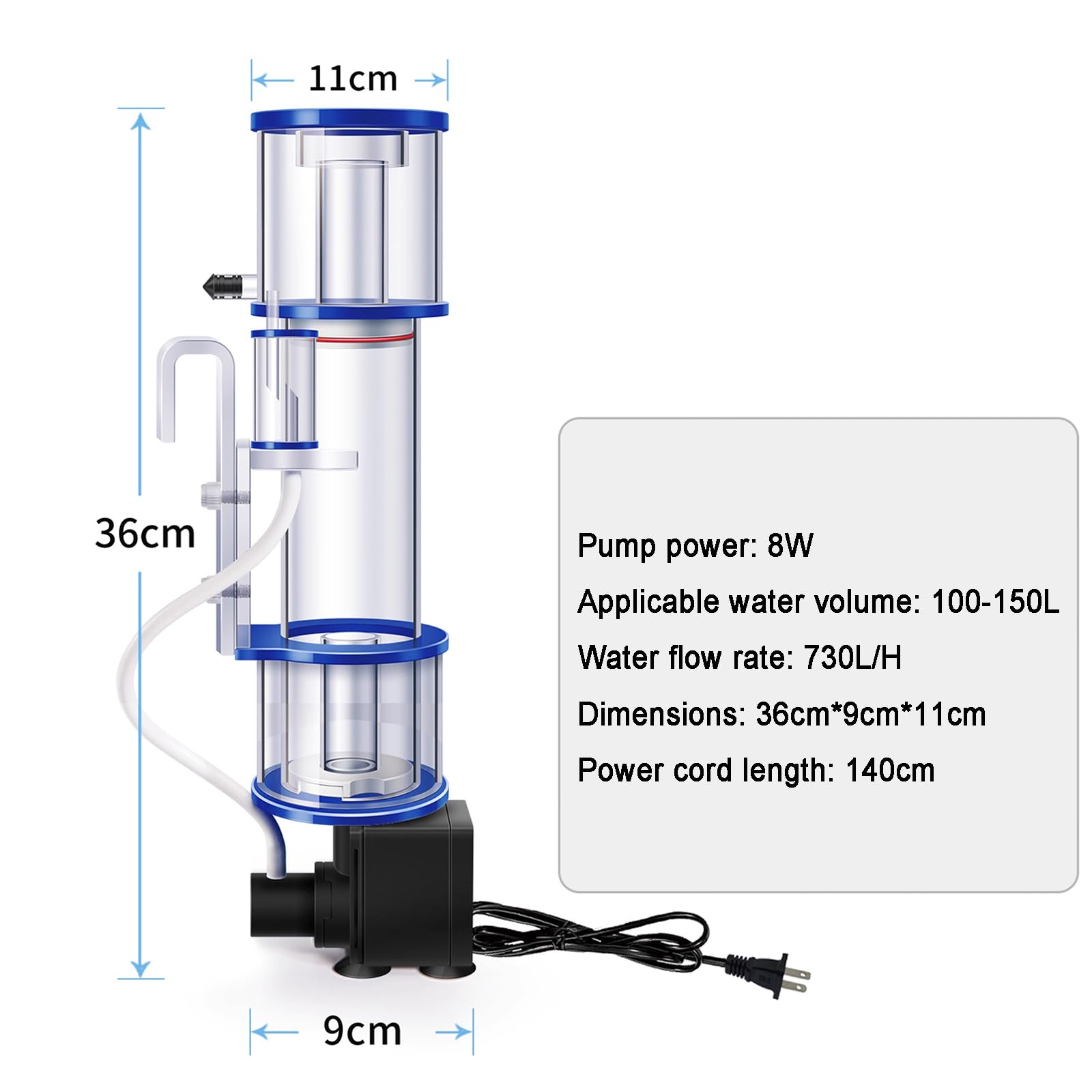 COYEUX Skimmer de Superficie para Acuario, Skimmer de proteínas, Bomba Sumergible silenciosa de CC, Flujo de 730L/hora, para pecera de Arrecife Marino de Agua Salada de 100L-150L