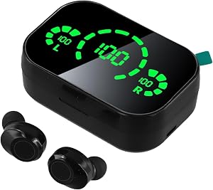 Wireless Earbuds 5.3 True Wireless Kopfhörer Deep Bass Sport Laufen Wasserdicht LED Display Schnellladung USB C Schwarz