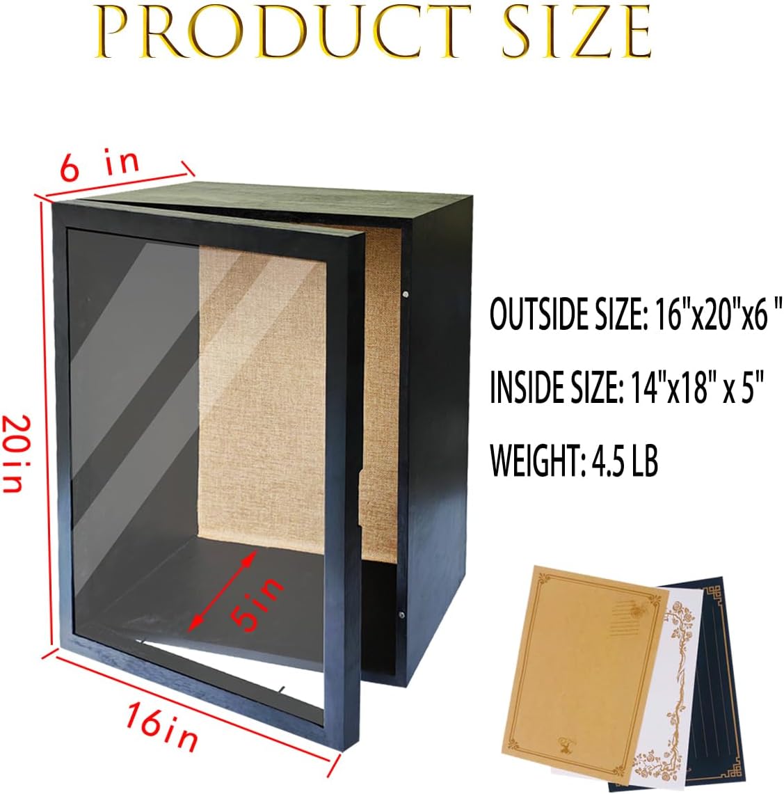 Large Shadow Box 16x20, 6 Inch External Depth Extra Large Shadow Box Frame Natural Wood Big Display Case with Magnetic Door for Wedding,Christmas, Valentine's Day (Black)