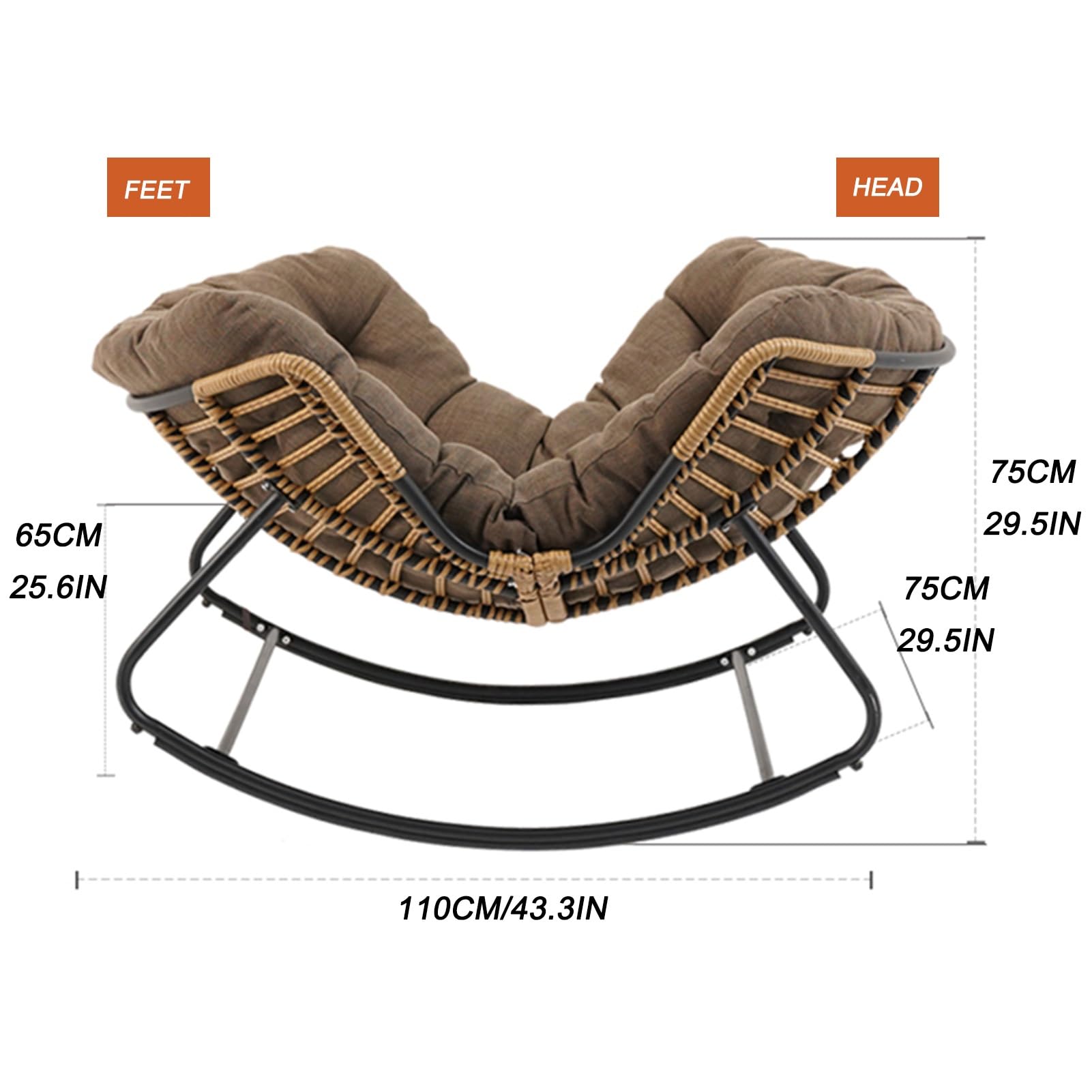 Rotan Stoel, 360 ° Draaibare Eivormige Relaxstoel, Zacht Kussen, Schommelstoel For Binnen En Buiten, Maanligstoel For Woonkamer, Tuin, Balkon, Patio Stoelkussens(Coffee,80x80cm