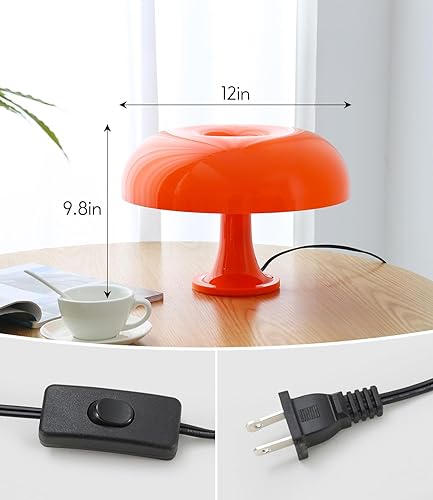 Miniatura 5 de Lámpara de hongo naranja, lámpara de mesa moderna de mediados de siglo para dormitorio, decoración de hongos estéticos lámparas pequeñas de noche,