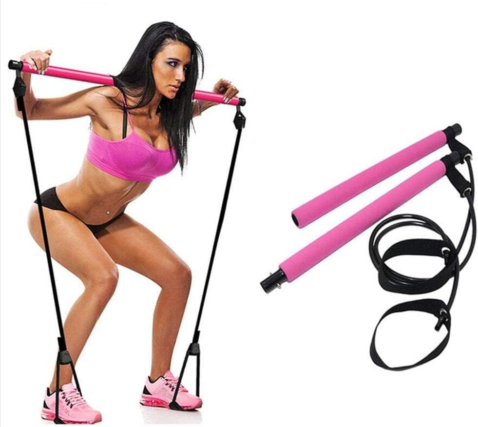 Pilates Bar Kit with Resistance Band, Portable Home Gym Workout Package,Resistance Band and Toning Bar Yoga Pilates Stick Yoga Exercise Bar with Foot Loop for Total Body Workout (Pink)