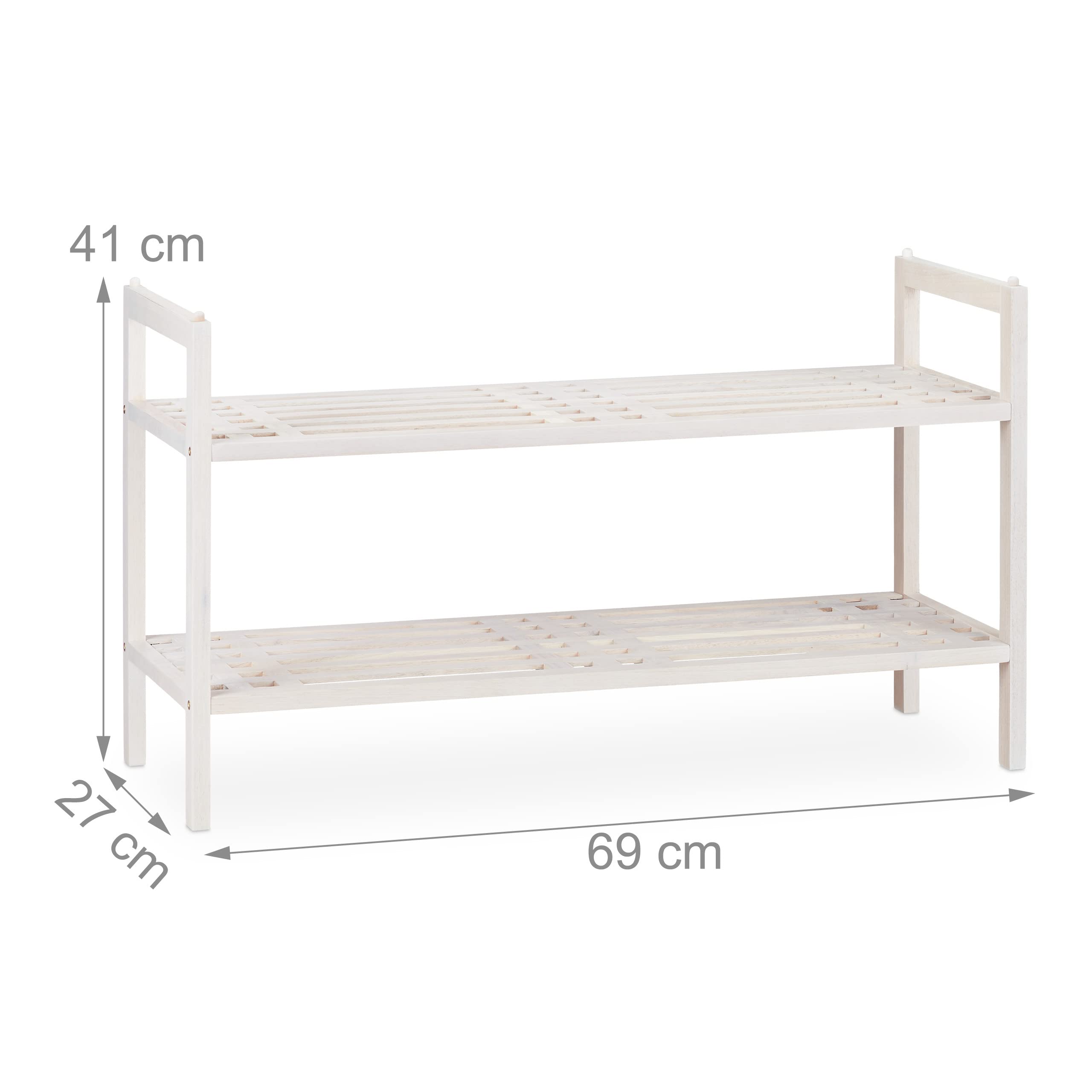 Relaxdays Schuhregal stapelbar, Schuhablage mit 2 Etagen, Walnuss, Landhaus, bis zu 6 Paar Schuhe, HBT 41x69x27 cm, weiß