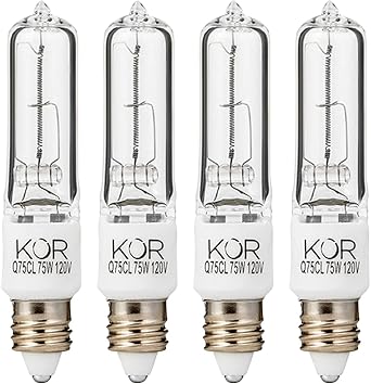 KOR Pack of 4 Q75CL/MC - 75 Watt JD T4 E11 Mini Candelabra Base 120V Clear Light Bulbs