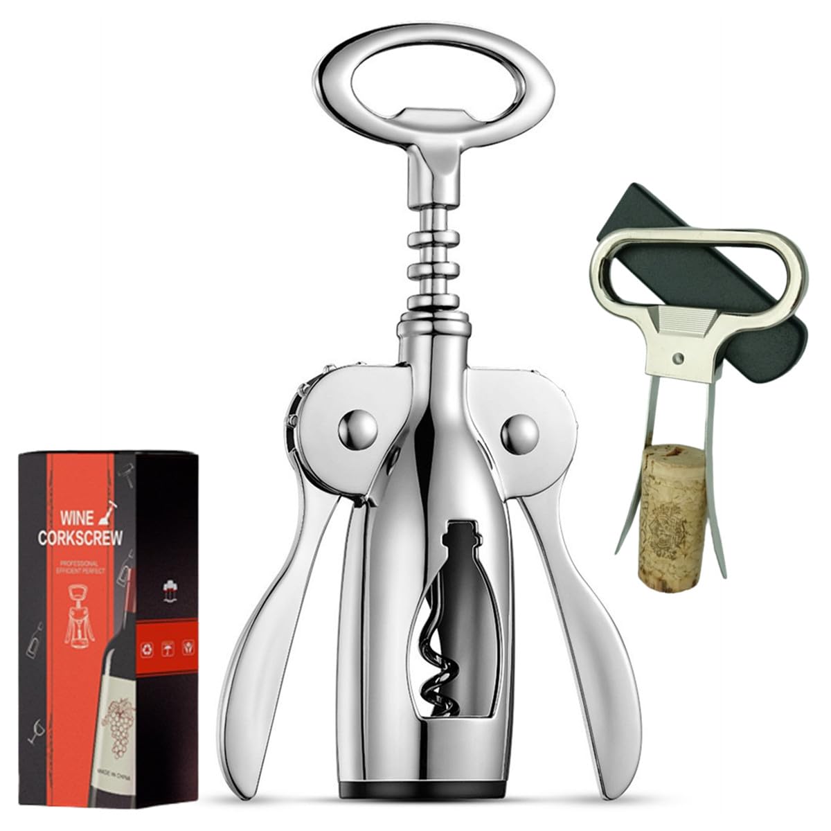 Abridor de vino con abrebotellas multifuncional, abridor de botellas de vino de aleación de zinc premium, equipado con removedor de corcho de dos puntas abridor de botellas integrado