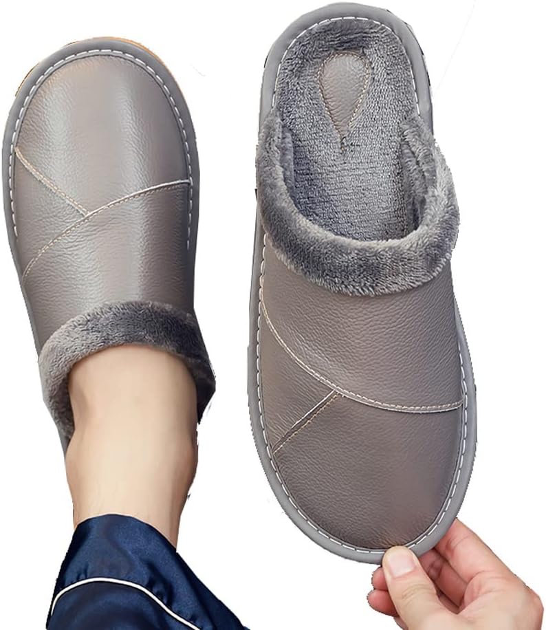 牛革ホームカップルコットンスリッパメンズウィンターホームプラスダウン暖かい屋内ソフトボトム (Color : A, Size : 2