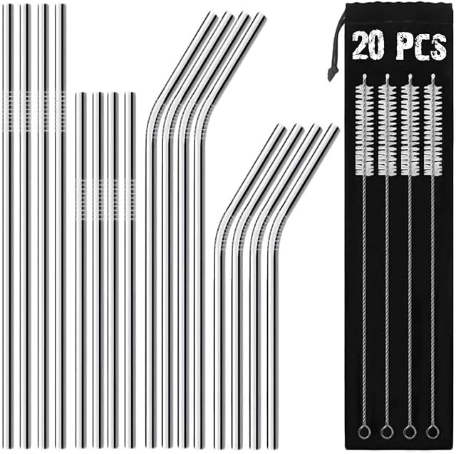 AUNEK Metal Straws 16 Set, Reusable Stainless Steel Straws (10.5'', 8.5'') with 4 Cleaning Brushes, BPA-Free Drinking Straws for Hot or Cold Beverage Smoothie Cocktail Milkshake, 20oz/ 30oz Tumblers