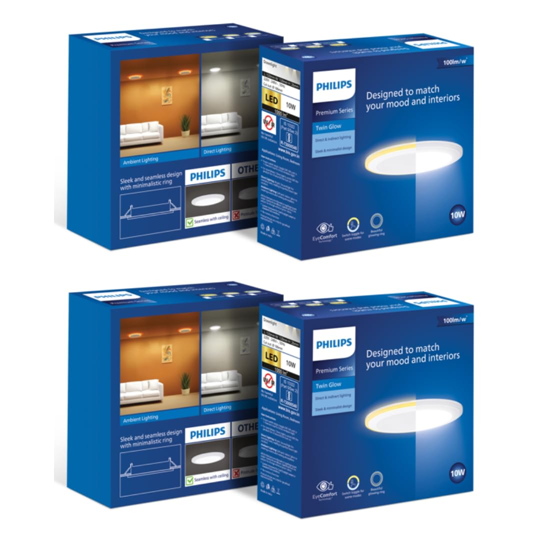 PHILIPS 10-watt Round LED Up-Down Downlighter | Twinglow 10-watt LED Downlighter for Home & Decoration | Colours : Warm White + Natural White, Pack of 2-image-8