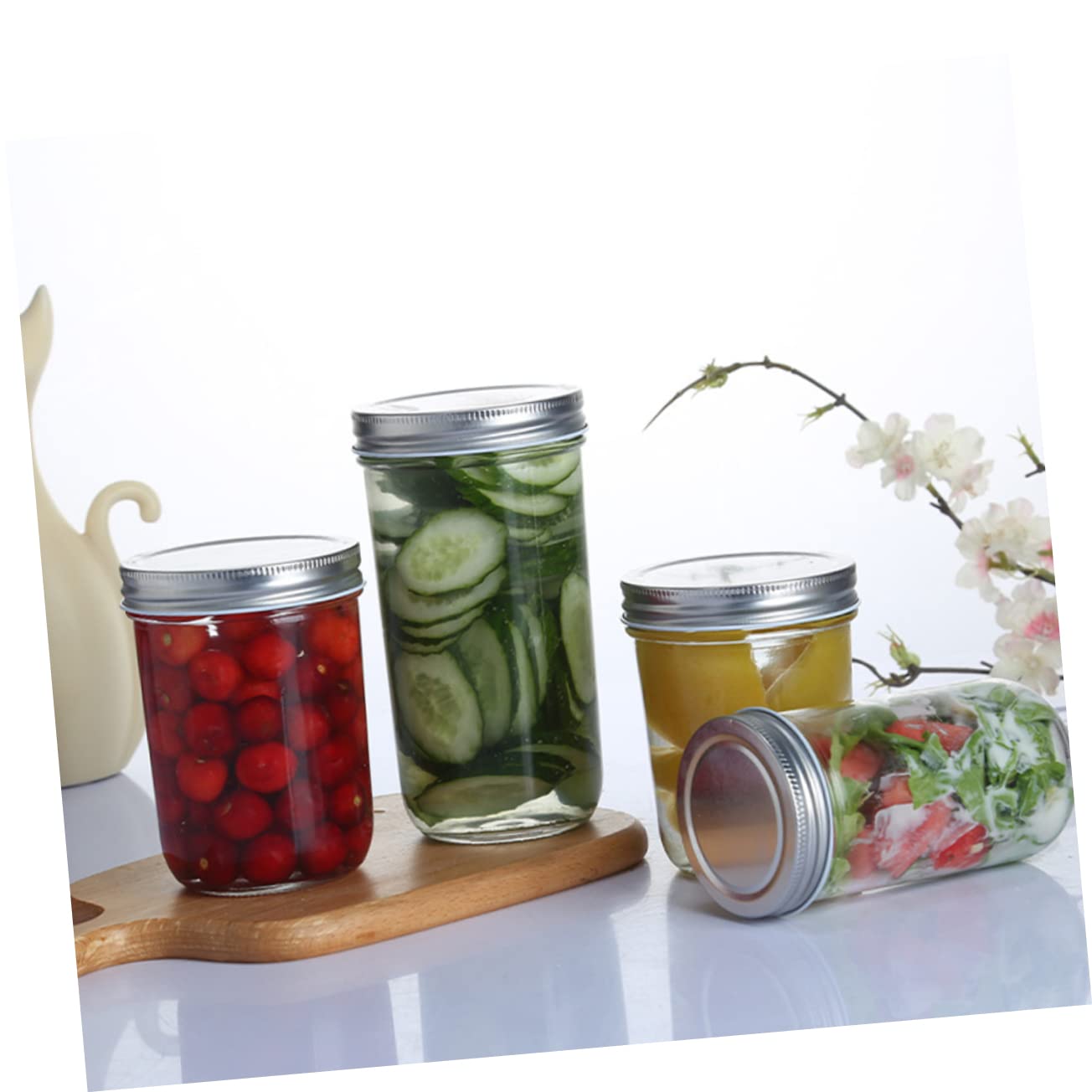 Barattoli per Conserve 4 Pezzi in Vetro e Latta Coperchio Sigillante, Contenitori Multifunzione per Conservazione Alimenti a Casa, Resistenti All'umidità