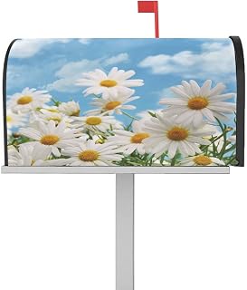 Mailbox Cover Magnetic White Daisy Idyllic Flower Spring Blue Sky Mailbox Covers Standard Size 21x18in,Mailbox Covers Wrap Post Letter Box Cover for Garden Yard Outdoor Country Watercolor Floral