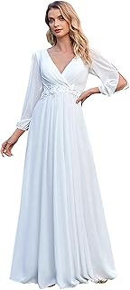 MisShow Women's Long Sleeve Wedding Dress Maxi Long Dress Pr