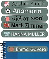 Vista 46 de 50 calcomanías con nombre personalizadas para niños. Etiquetas adhesivas para escuela, jardín de infantes, libros, juguetes y Tupperware. Etiquetas