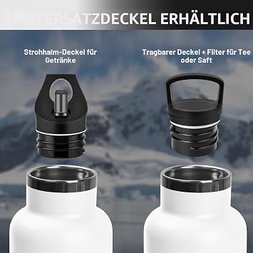 Water Bottle - 1 Litre - Sports Water Bottle Stainless Steel Leak-Proof Drinking Bottle with Straw Thermos Flask BPA-Free Water Bottle for Sports Fitness