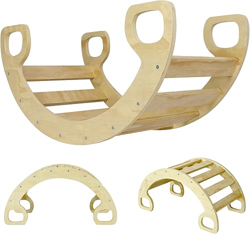 Miniatura 8 de Babion Arco de escalada, juguetes de escalada para niños pequeños, juguete mecedor de madera para escalador de arco para niños, gimnasio de selva