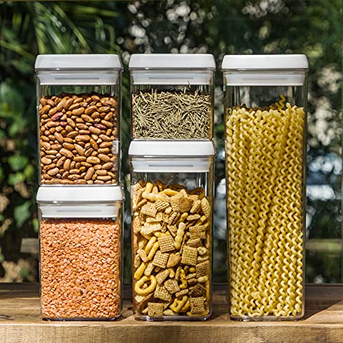 Felli Flip Tite Storage Container with Lid 4" Airtight Ring Seal Top, Stackable Acrylic Canister Jar Set for Kitchen Pantry Organizer, Food Spice Pasta Snack (5pk, Variety) by Felli - Image 4
