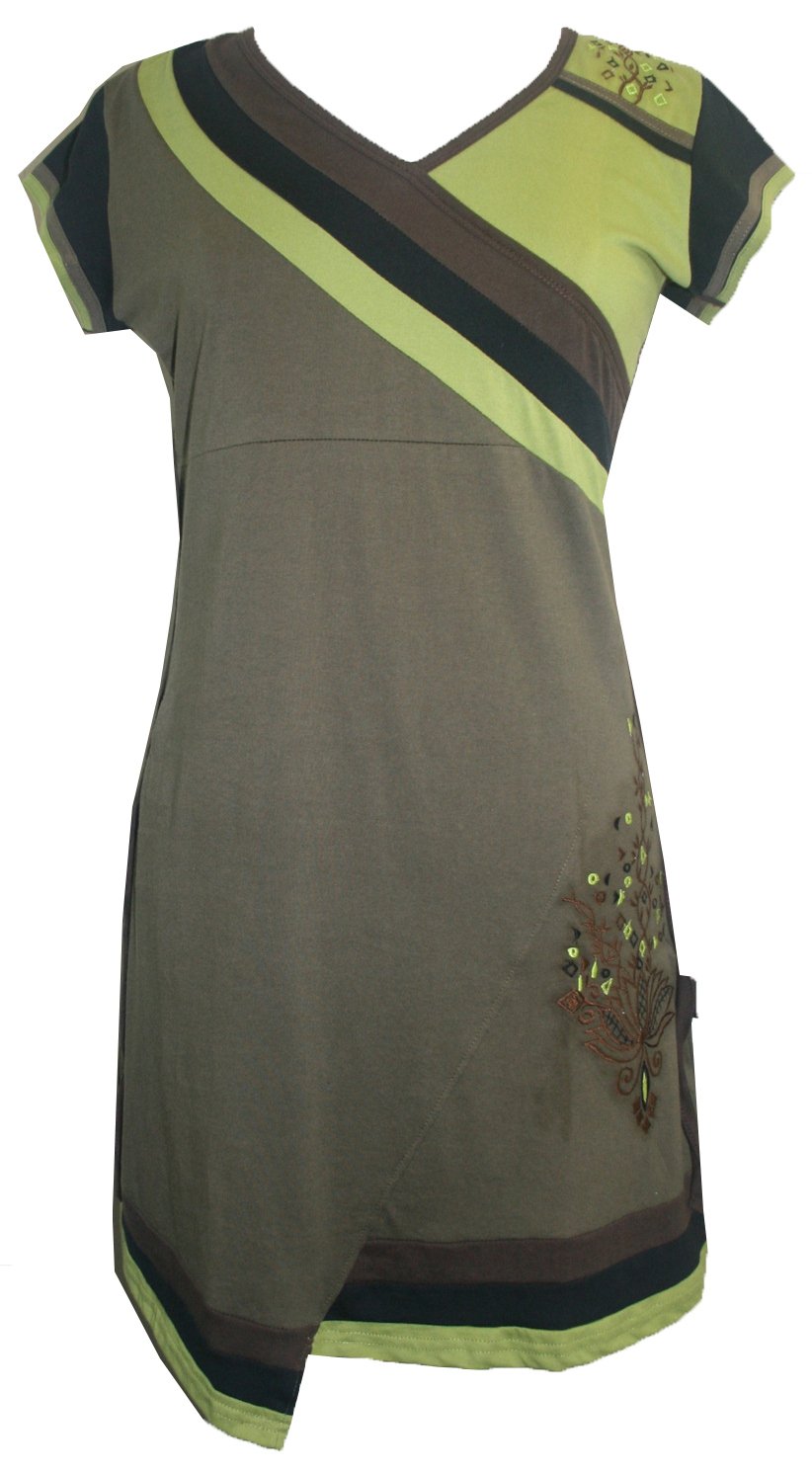 677 RD Agan Traders Bohemian Knit Cotton Baby Doll Dress (S=XS, Olive)