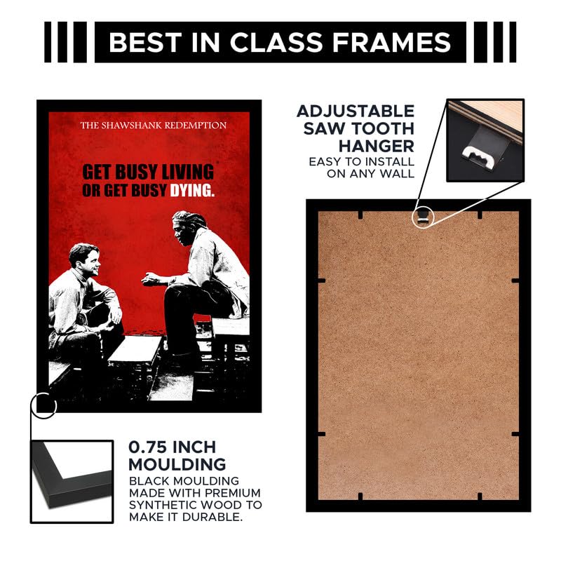 Image of Inspirational Prison Escape Premium Framed Wall Poster (12x18 Inch) | Motivational Friendship & Perseverance Wall Art | Black White & Red Vintage Decor for Man Cave, Bedroom, Office & Workspace | Ready-to-Hang Frame