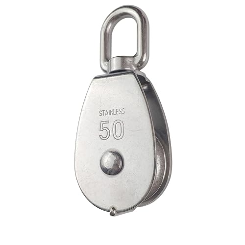 Vista 5 de Poleas individuales M25 Bloque Poleas de tracción de suspensión y gancho de resorte 304 Acero inoxidable 2pcs