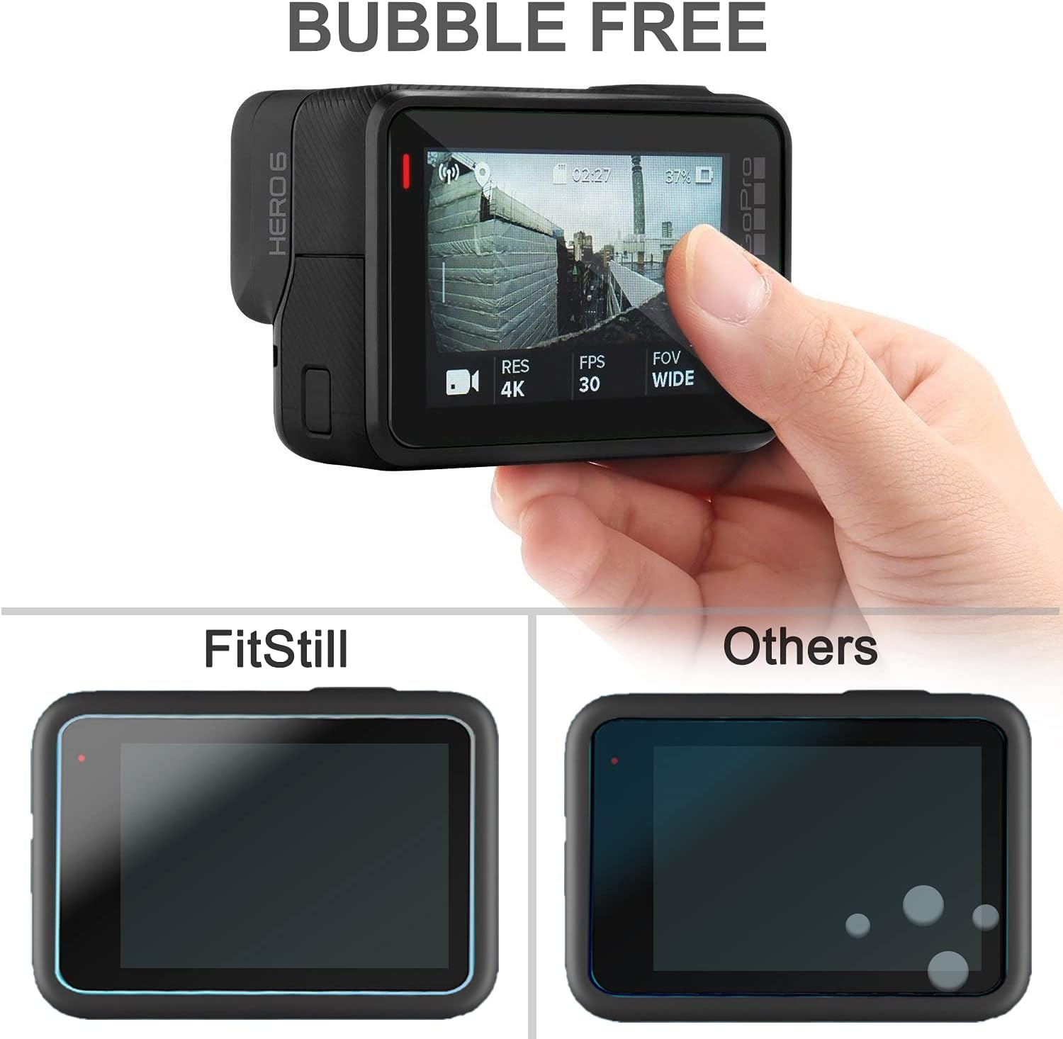 FiTSTILL [6 PCS] Screen Protector for GoPro Hero 7(Only Black)/Hero HD(2018)/Hero 5/Hero 6, Ultra Clear Tempered Glass Screen Protector + Lens Protector + Lens Cap Cover Accessories