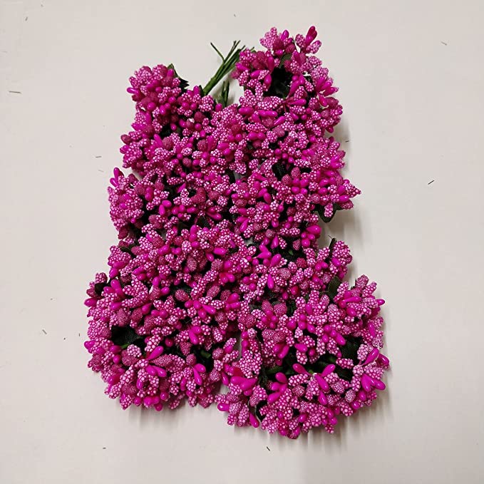 Image of Prokart Premium Pollen Flowers for Hair Accessories, Tiara Making, Jewelry Making and Dress Decoration | 6 Bunch of 12 Pollens Each | (Pack of 72 Pcs) (Dark Pink)