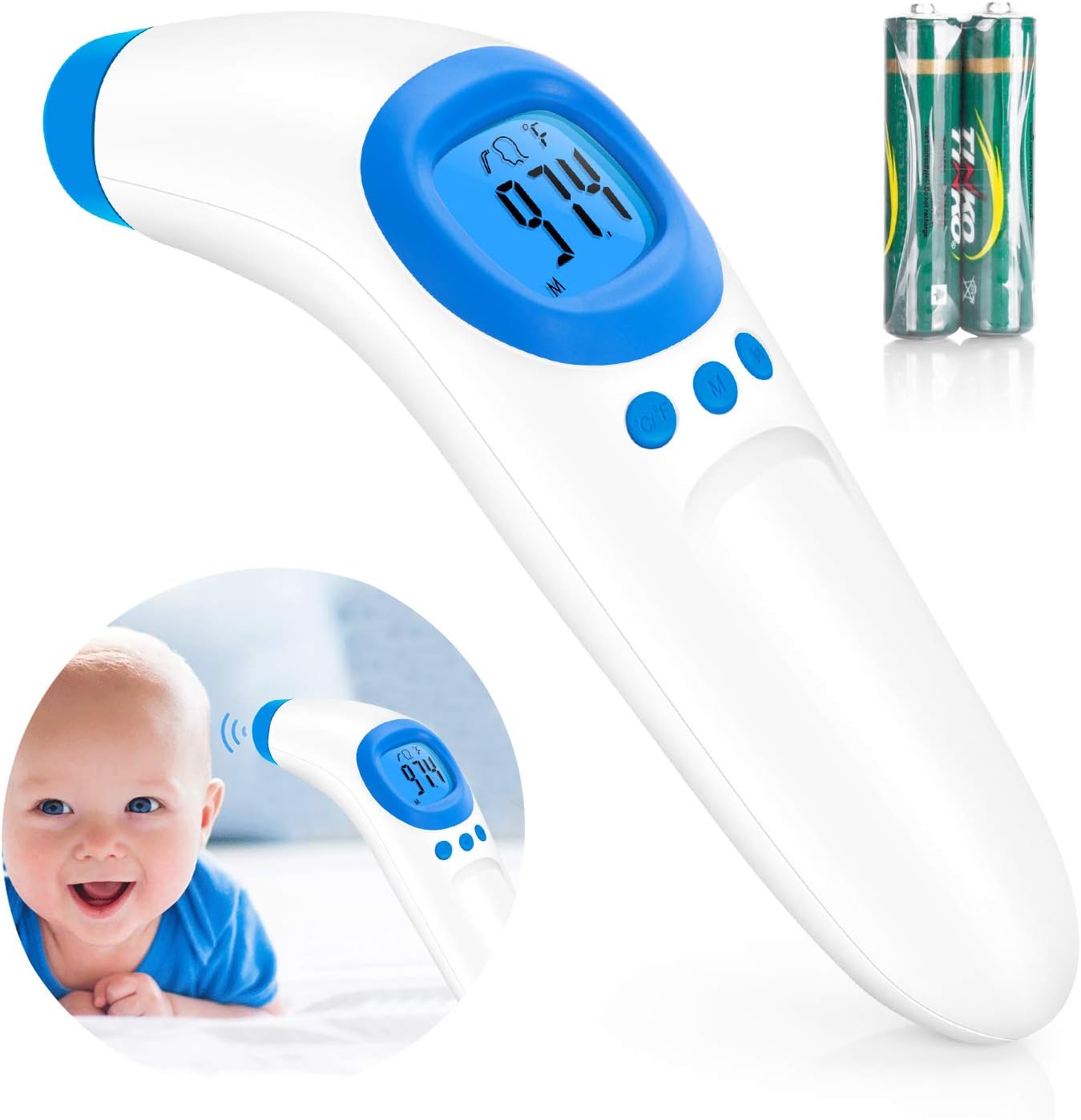 Forehead Thermometer, Ear Thermometer, No-Contact Infrared Ear Thermometer Accurate Fever Alarm Digital Thermometer, Easy to Use & Read LCD Display for Babies & Adults