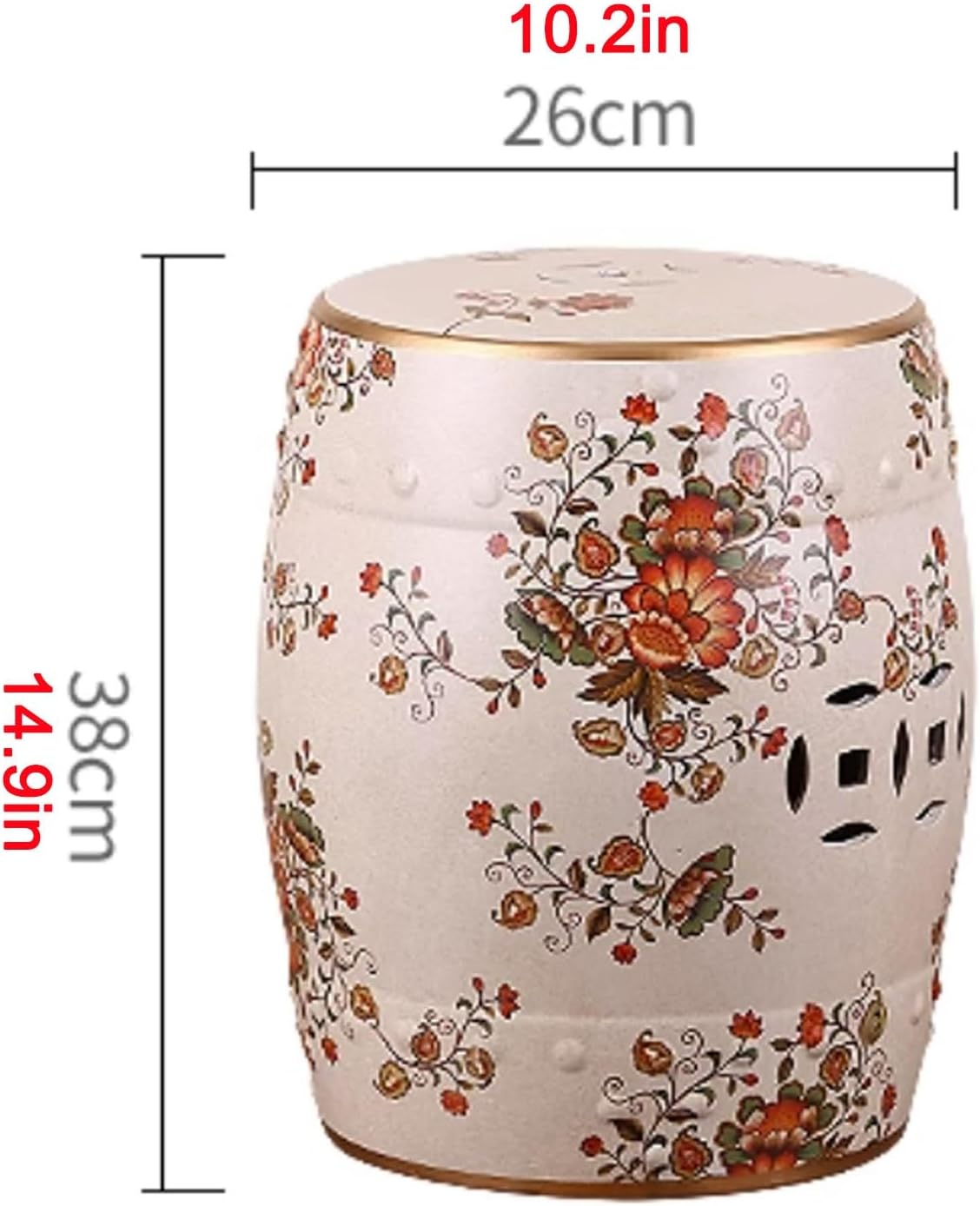 Ceramic Decorative Garden Stool, Ceramic Drum Garden Stool, Decorative Garden Stool Glazed, Ceramic Side Table Plant Stool, Chinese Drum Stools, Indoor Outdoor Decor(White)