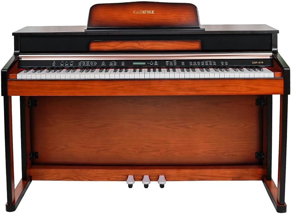 Kadence ZSF Digital Piano | 88 Natural Weighted Hammer Action Keys | Wooden Stand, Triple Pedals, MIDI & Premium Wooden Key Covers | Brown