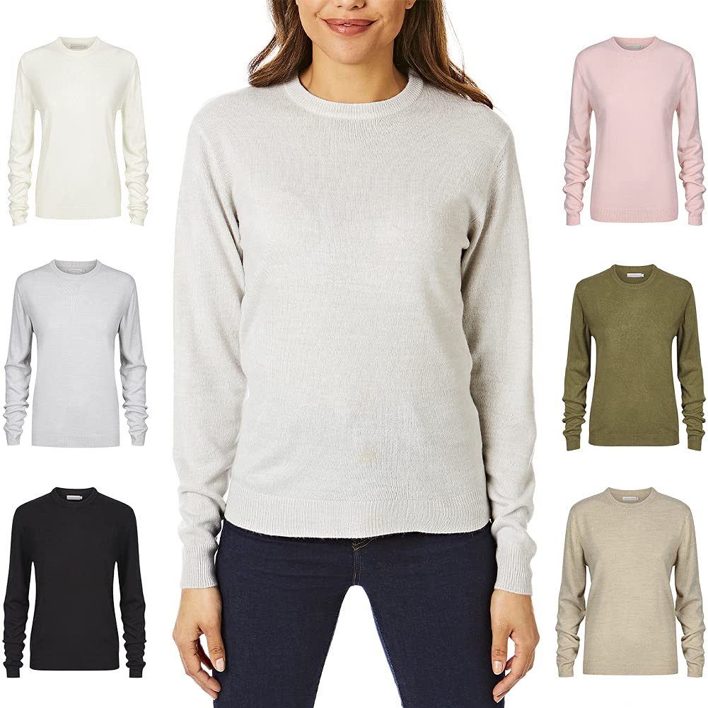 Light & Shade Supersoft Crew Neck Knit Jumper - Women's Acrylic M - Light Grey