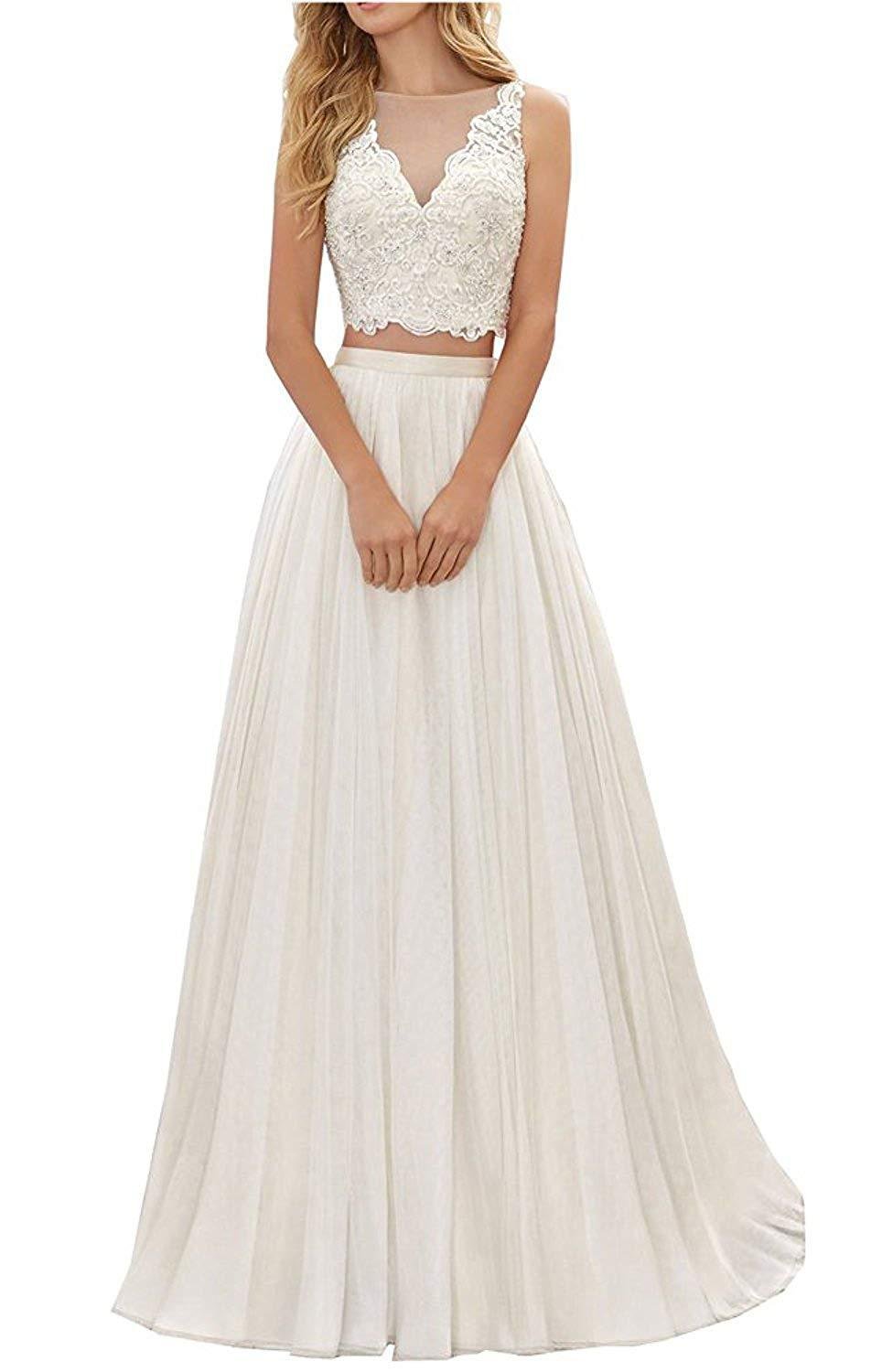 Women's 2018 A Line Beach Wedding Dresses Two Pieces Bohemian Bridal Gown