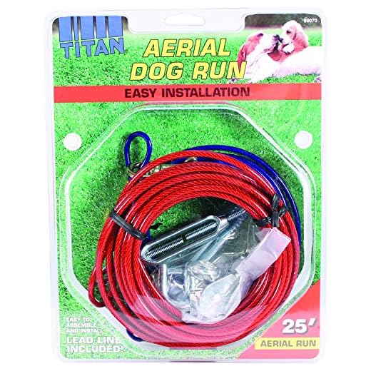 Coastal Pet Products DCP89070 Steel Titan Aerial Dog Run Cable Trolley System with Brass Plated Snaps, 25-Feet, Red