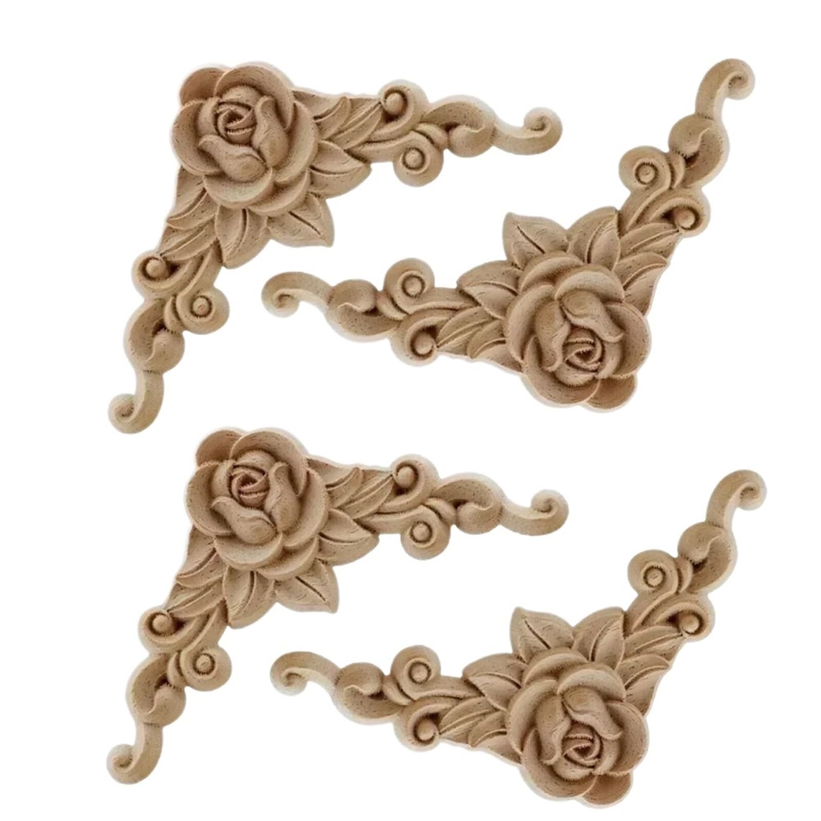 Jfnklfg Color 01 Wood Appliques Wooden Carved Corner Onlay Applique 4Pcs Furniture Mouldings Decal Decor Window Wood