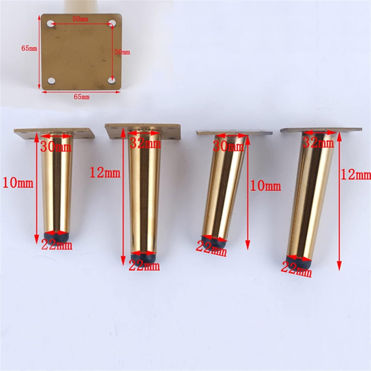 AVIMYA 4 Pieces Stainless Steel Furniture feet 12cm Table, Cabinet feet Sofa Bed, TV Cabinet feet with mounting Screws, Gold Straight f (Color : 1 Set)