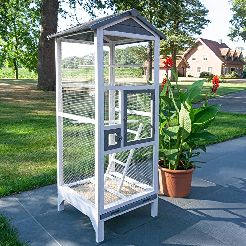 zooprinz Moderne Vogelvoliere, Vogelkäfig mit Kotschublade – aus hochwertigem Vollholz und verzinktem...