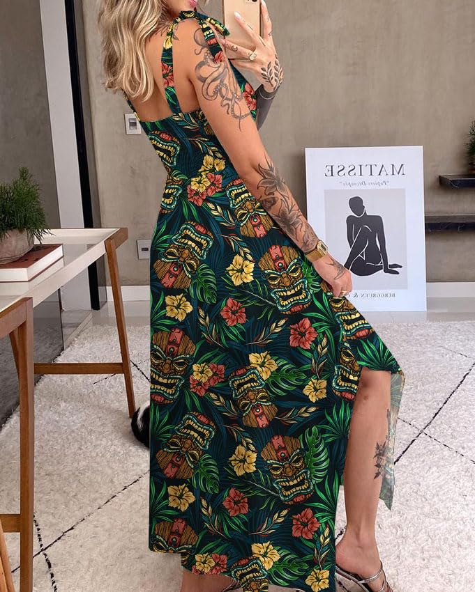 Image of Womens Summer Dresses Sleeveless Casual Sundress with Tie Straps Women's Maxi Beach Dress Vacation Outfits for Woman