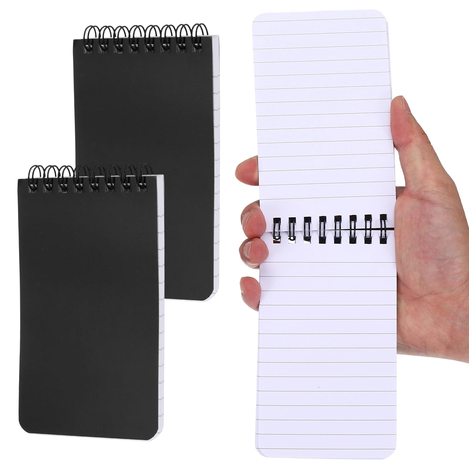 PATIKIL 3x5" Pocket Sketchbook, 2 Pcs Top Spiral Notebook Mini Lined Notebook Memo Pads 80GSM 60 Sheets/120 Pages Hard Cover Portable for Office Outdoor Travel Journal Draw, Black โ image 1