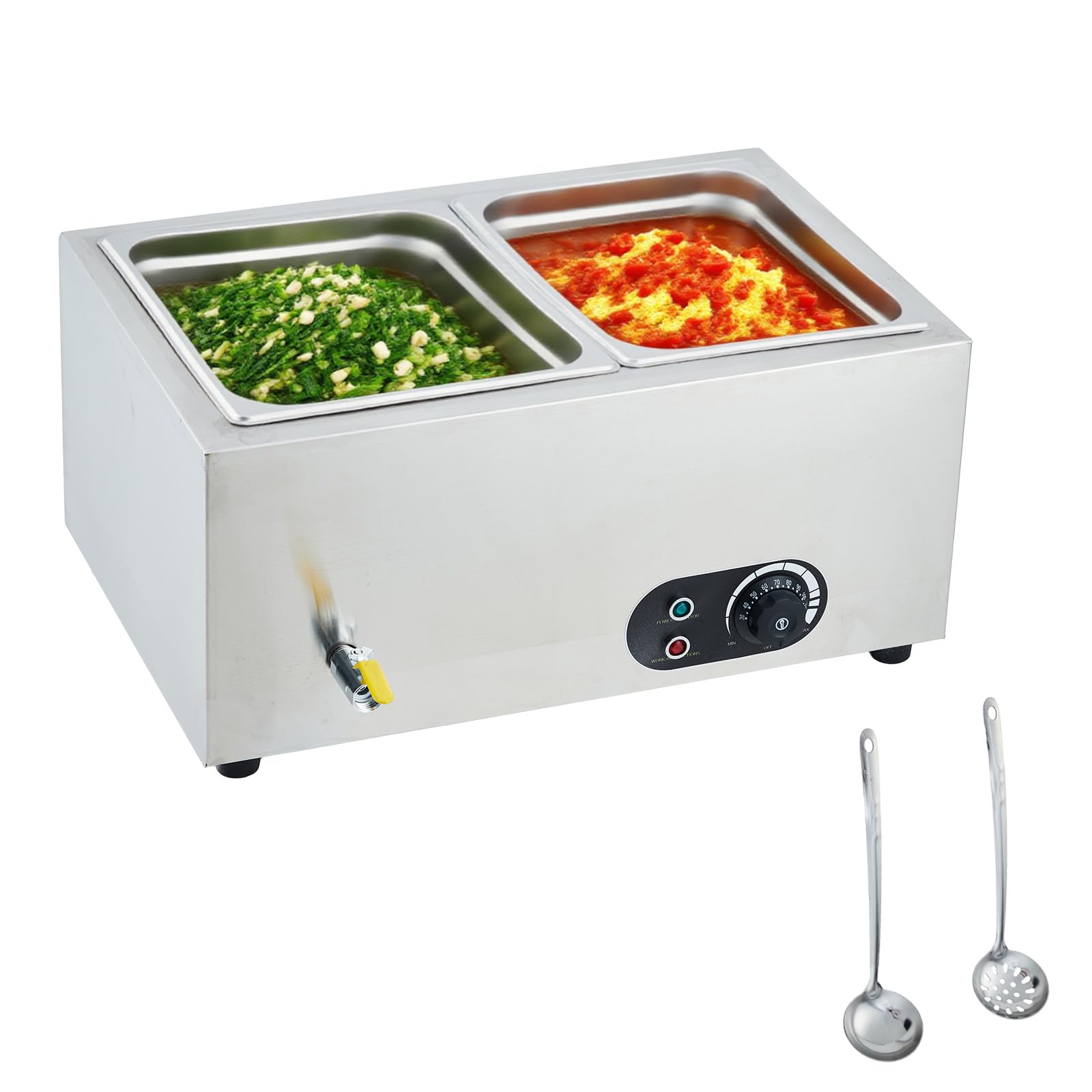 Garvee Calentador de Alimentos eléctrico Profesional – Buffet de Acero Inoxidable 1500W – 2 bandejas con Tapas – Ideal para Catering, restaurantes y Banquetes – Estación Tipo Bain Marie – 2 x 1/2 GN