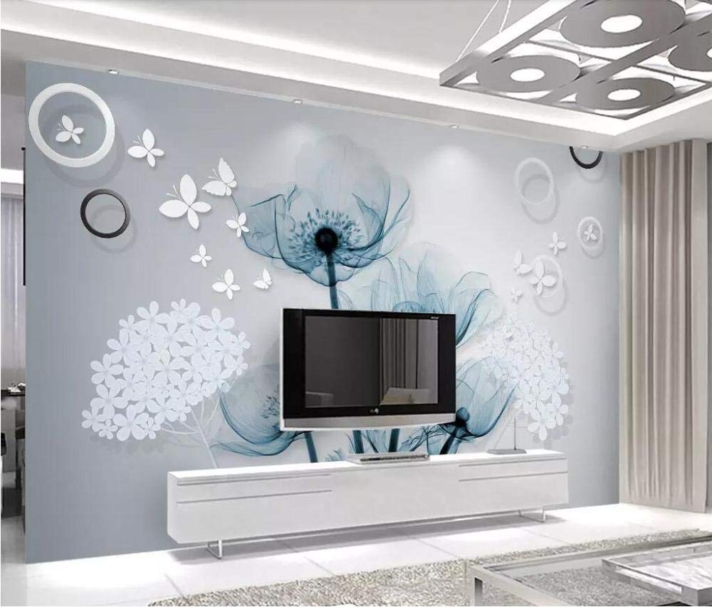 Papier peint salon 3D fleurs pour agrandir votre espace WLLLO