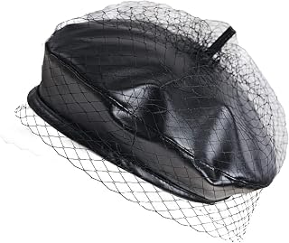 Women Beret Hats with Veil, Casual Baker Boy Captain Hat for Wedding Party Church