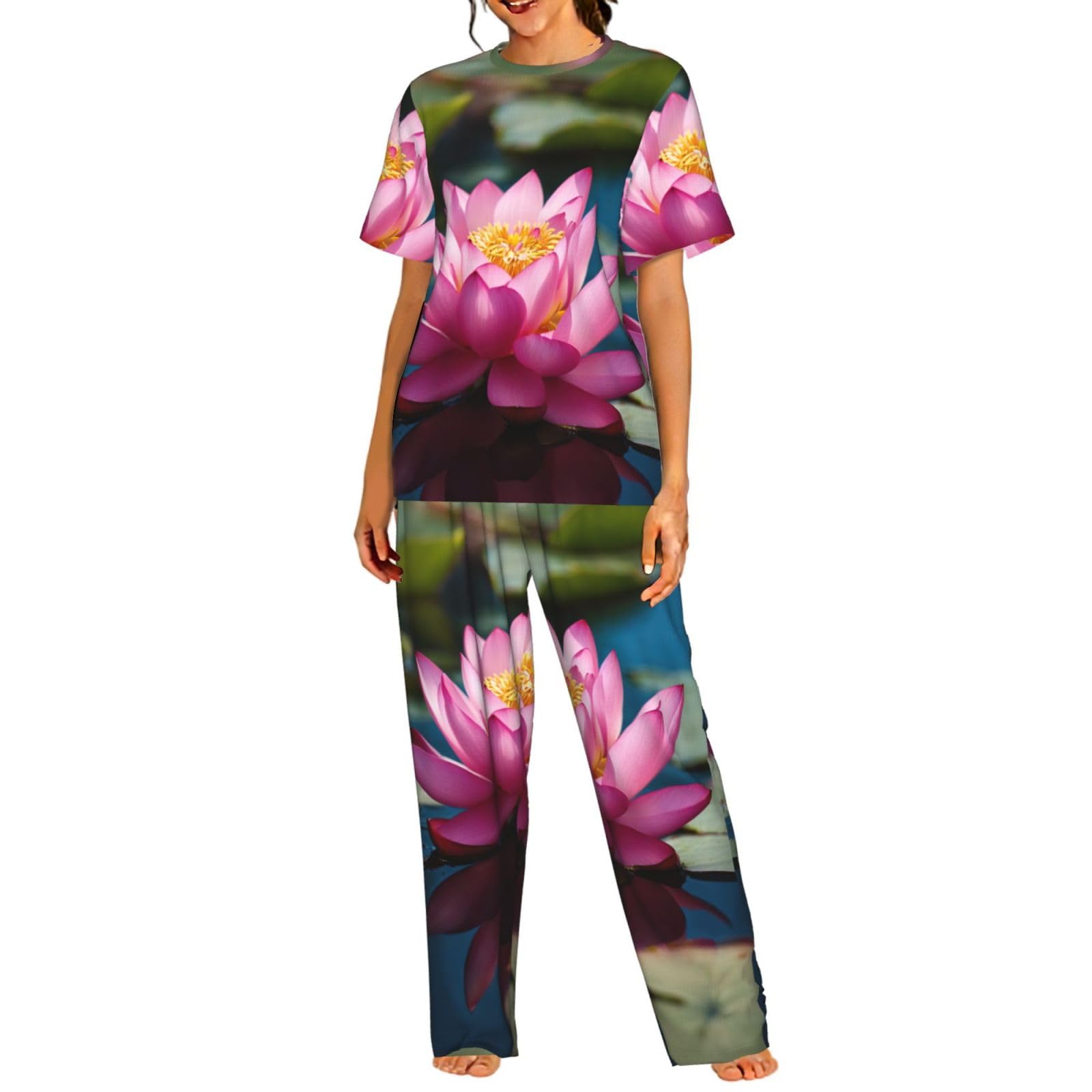 Spirit Of The Lotus Print damska piżama z krótkim rękawem zestaw bielizna nocna letnia miękka wygodna domowa bielizna nocna