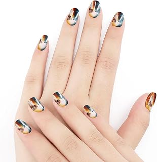 Nail Strips Art Stickers Decals for Women Self Adhesive, Sun Moon Wolf Tiger Fire Art, Manicure Salon Gifts for Party Decoration, 5 Sheets
