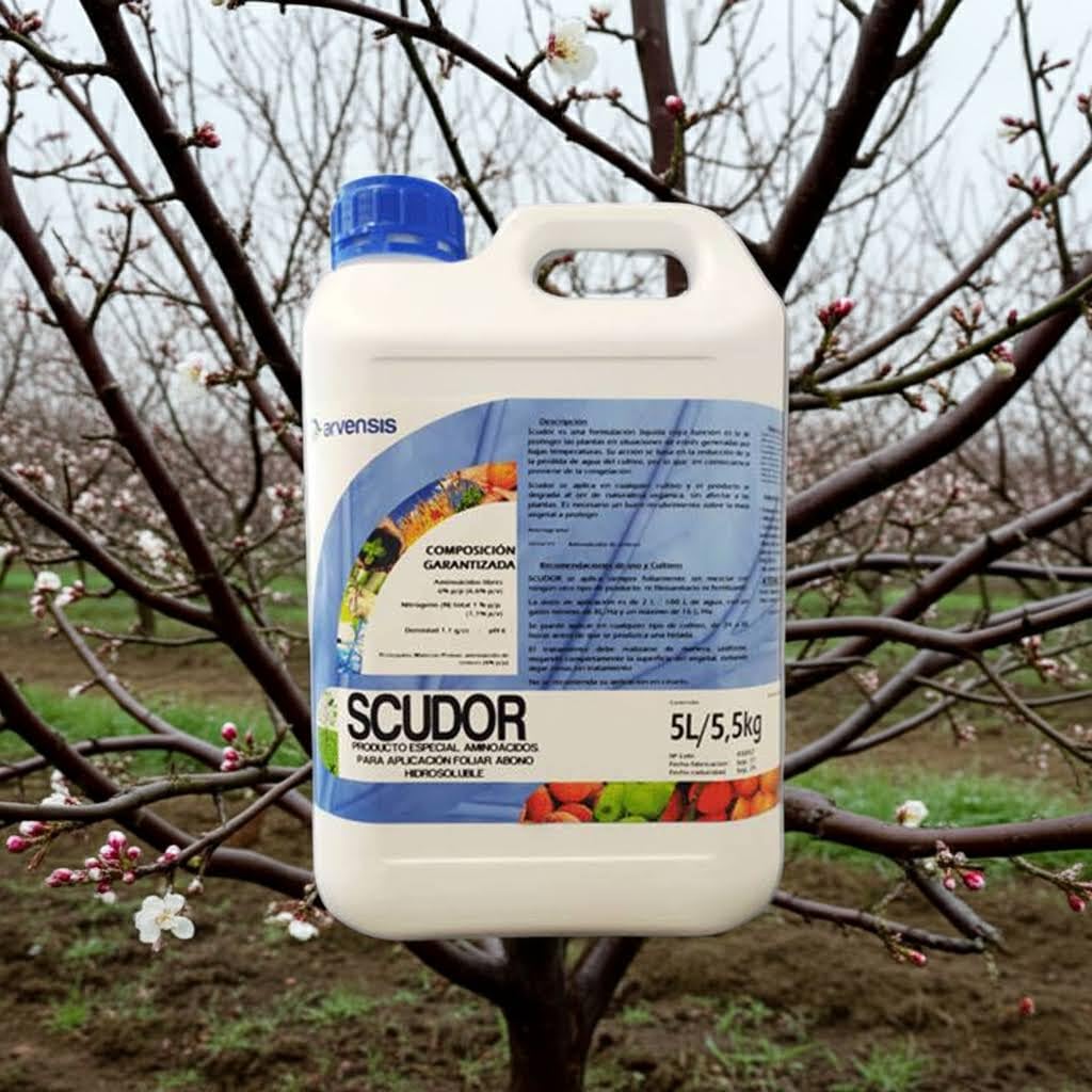 Protector Antiheladas para agricultura SCUDOR Fertilizante Líquido para Plantas, Protección contra Bajas Temperaturas y Congelación Arvensis.