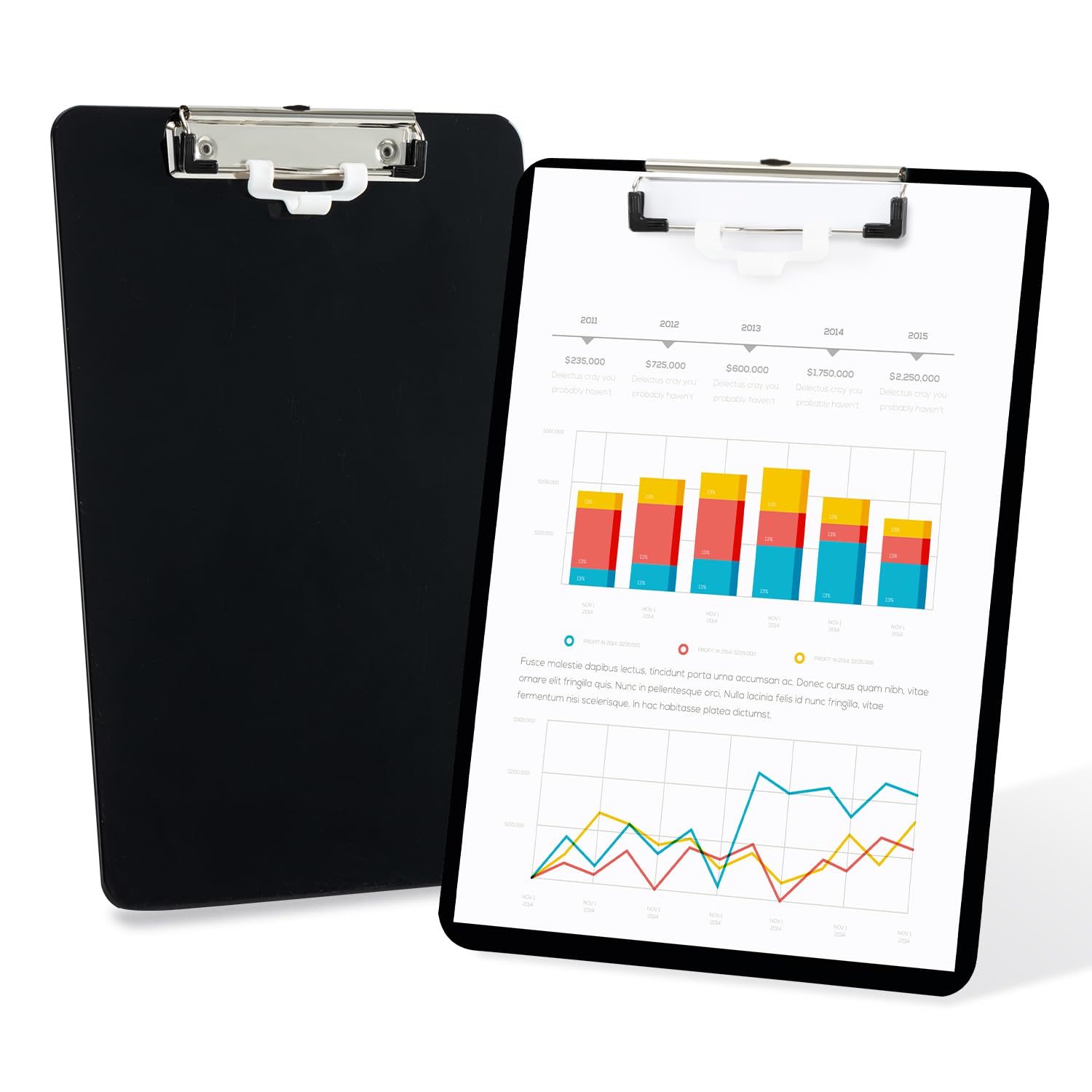 Deli Plastic Clipboard, Clip Board with Low Profile Clip, Standard A4 Letter Size Clipboards for Nurses, Students, Office and Women, Black, 2 Pack