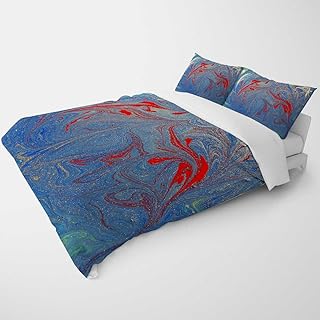 YANFENQI King Douvet Cover Blue Red Imitation Marble College Dorm for Kids Teens Adults (King,104