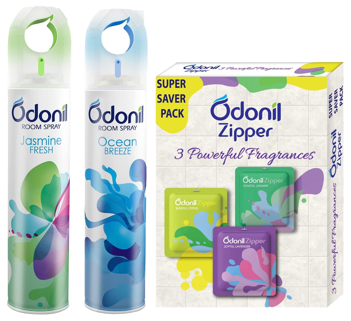 Odonil Room Air Freshener Spray - 440ml Combo (Pack of 2, 220ml each) | Jasmine Fresh & Ocean Breeze & Odonil Bathroom Air Freshener Zipper Mix -30gm Citrus, Jasmine, Lavender(10gm*3) COMBO-picture-17
