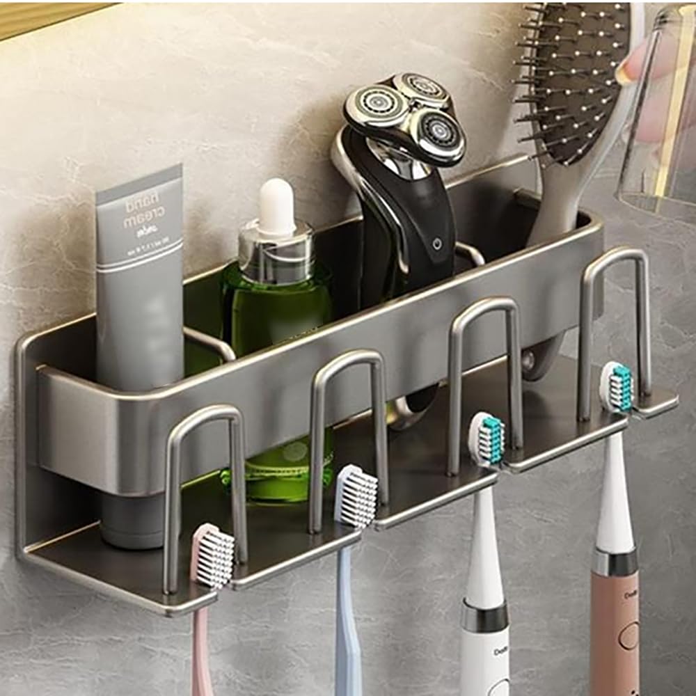 Rangement brosse à dents mural gris pour organiser la salle de bain familiale matinale sans stress