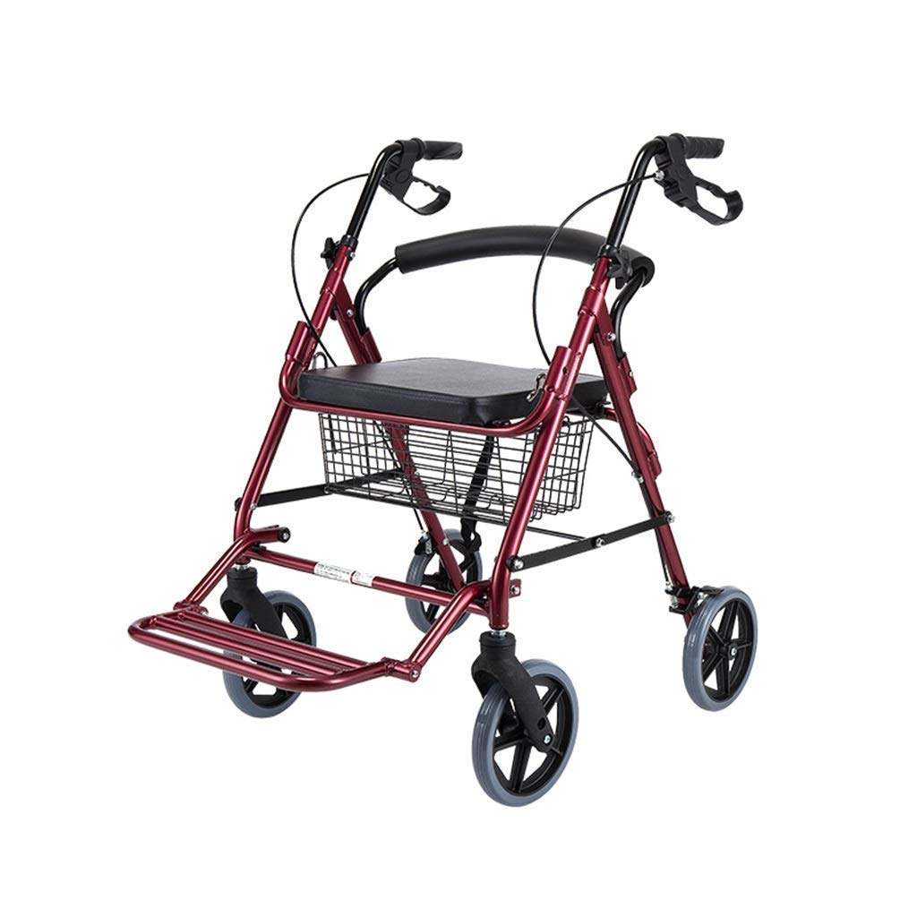 Chodzik Składany chodzik Lekki Rollator Koszyk i uchwyt na kijki PU Opony Rollator z regulacją wysokości z oparciem i siedziskiem, czerwony Interesting
